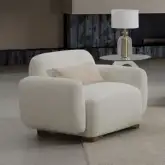 Darius Accent Chair with Pillow in Beige Boucle Fabric