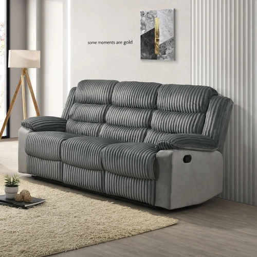 Lesley Manual Recline Sofa in Gray Corduroy & Velvet