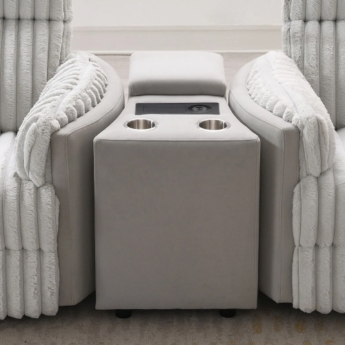 Emee Console with USB Port , Cup Holder & Wireless Charge in Gray Corduroy