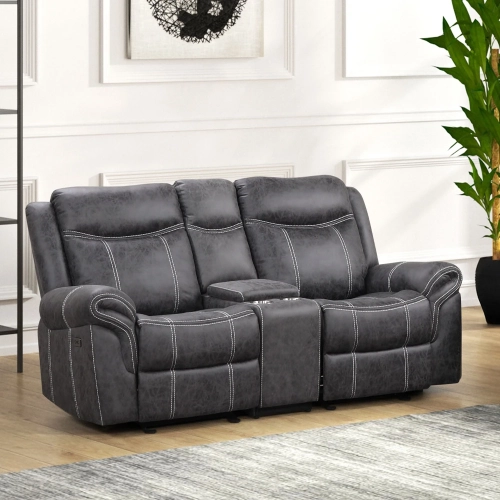 Zubaida Manual Recline Loveseat w/ USB Port in Dark Gray Microfiber