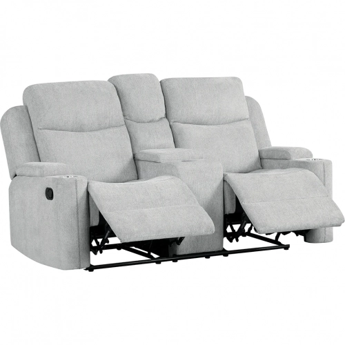 Galya Manual Recline Loveseat w/ Console in Light Gray Chenille Fabric