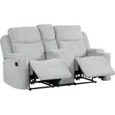 Galya Manual Recline Loveseat with Console in Light Gray Chenille Fabric