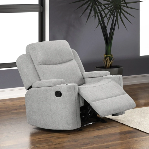 Galya Manual Glider Recliner w/ Storage in Light Gray Chenille Fabric