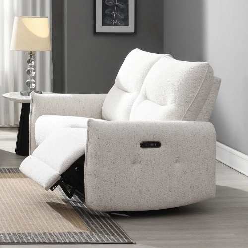 Lalisa Power Recline Loveseat w/ USB Port in Cream Chenille