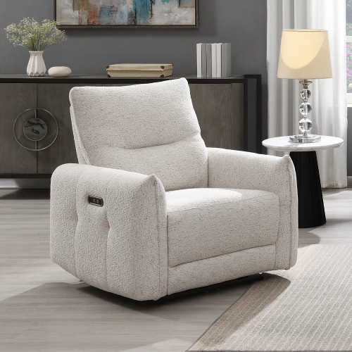 Lalisa Power Recliner w/ USB Port in Cream Chenille