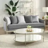 Fernando Sofa w/ 5 Pillows in Gray Chenille & Champagne Wood