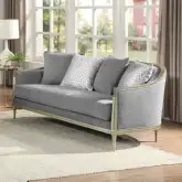 Fernando Loveseat with 4 Pillows in Gray Chenille & Champagne
