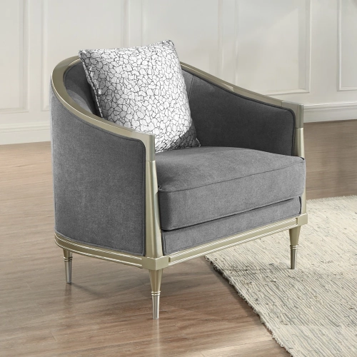 Fernando Chair w/ Pillow in Gray Chenille & Champagne