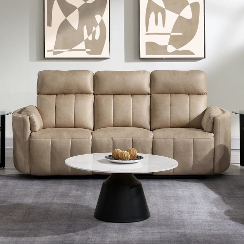 Elison Manual Recline Sofa in Dark Beige Polish Microfiber