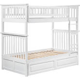 Columbia Bunk Bed Twin Over Twin w/ 2 Raised Panel Drawers in White