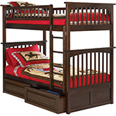 Columbia Bunk Bed Twin Over Twin w/ 2 Raised Panel Drawers in Antique Walnut