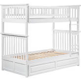 Columbia Bunk Bed Twin Over Twin w/ Raised Panel Trundle in White