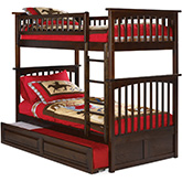Columbia Bunk Bed Twin Over Twin w/ Raised Panel Trundle in Antique Walnut