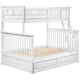 Columbia Bunk Bed Twin Over Full w/ 2 Raised Panel Drawers in White