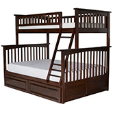Columbia Bunk Bed Twin Over Full w/ 2 Raised Panel Drawers in Antique Walnut