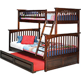Columbia Bunk Bed Twin Over Full w/ Raised Panel Trundle in Antique Walnut