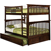 Columbia Bunk Bed Full Over Full w/ Raised Panel Trundle in Antique Walnut
