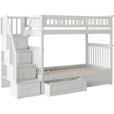 Columbia Staircase Bunk Bed Twin Over Twin w/ 2 Raised Panel Drawers in White