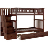 Columbia Staircase Bunk Bed Twin Over Twin w/ Raised Panel Trundle in Antique Walnut