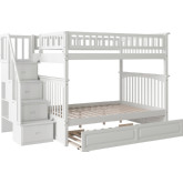 Columbia Staircase Bunk Bed Full Over Full w/ Raised Panel Trundle in White