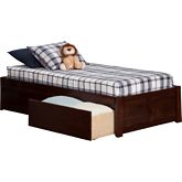 Urban Concord Twin Bed w/ Flat Panel Footboard & 2 Urban Bed Drawers in Antique Walnut
