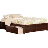 Urban Concord King Bed w/ Flat Panel Footboard & 2 Urban Bed Drawers in Antique Walnut