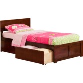 Orlando Twin XL Bed w/ Flat Panel Footboard & 2 Urban Bed Drawers in Walnut