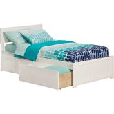Orlando Twin Bed w/ Flat Panel Footboard & Urban Bed Drawers in White