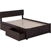 Orlando Full Bed w/ Flat Panel Footboard & 2 Urban Bed Drawers in Espresso