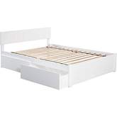 Orlando Full Bed w/ Flat Panel Footboard & 2 Urban Bed Drawers in White