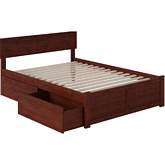 Orlando Full Bed w/ Flat Panel Footboard & 2 Urban Bed Drawers in Antique Walnut