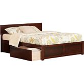 Orlando Queen Bed w/ Flat Panel Footboard & 2 Urban Bed Drawers in Antique Walnut