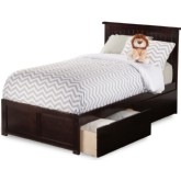 Nantucket Twin XL Bed w/ Flat Panel Footboard & 2 Urban Bed Drawers in Espresso