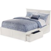 Nantucket Queen Bed w/ Flat Panel Footboard & 2 Urban Bed Drawers in White