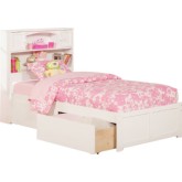 Newport Twin XL Bed w/ Flat Panel Footboard & 2 Under Bed Drawers in White