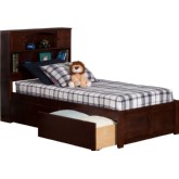 Newport Twin XL Bed w/ Flat Panel Footboard & 2 Under Bed Drawers in Walnut