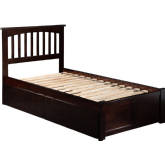 Mission Twin XL Bed w/ Flat Panel Footboard & 2 Bed Drawers in Espresso