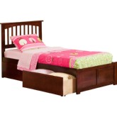 Mission Twin XL Bed w/ Flat Panel Footboard & 2 Bed Drawers in Walnut