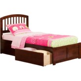 Richmond Twin XL Bed w/ Flat Panel Footboard & 2 Bed Drawers in Walnut