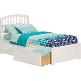 Richmond Twin Bed w/ Flat Panel Footboard & 2 Urban Bed Drawers in White
