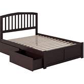 Richmond Full Bed w/ Flat Panel Footboard & 2 Under Bed Drawers in Espresso