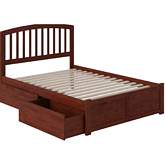 Richmond Full Bed w/ Flat Panel Footboard & 2 Under Bed Drawers in Antique Walnut