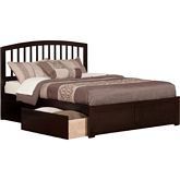 Richmond Queen Bed w/ Flat Panel Footboard & 2 Urban Bed Drawers in Espresso