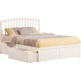 Richmond Queen Bed w/ Flat Panel Footboard & 2 Urban Bed Drawers in White