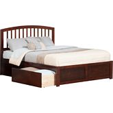 Richmond Queen Bed w/ Flat Panel Footboard & 2 Urban Bed Drawers in Antique Walnut