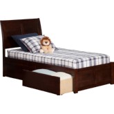 Portland Twin XL Bed w/ Flat Panel Footboard & 2 Bed Drawers in Walnut