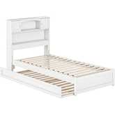 Hadley Twin XL Platform Bed w/ Panel Footboard, Twin XL Trundle & Charging in White