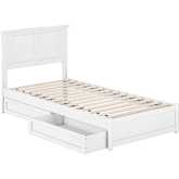 Felicity Twin XL Platform Bed w/ Panel Footboard, Drawers & Charging in White