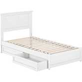 Felicity Twin Platform Bed w/ Panel Footboard, Drawers & Charging in White