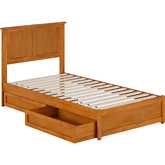 Felicity Twin Platform Bed w/ Panel Footboard, Drawers & Charging in Light Toffee